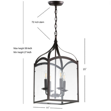 Ruth 11" Traditional Classic Lantern Metal/Glass LED Pendant - JONATHAN Y